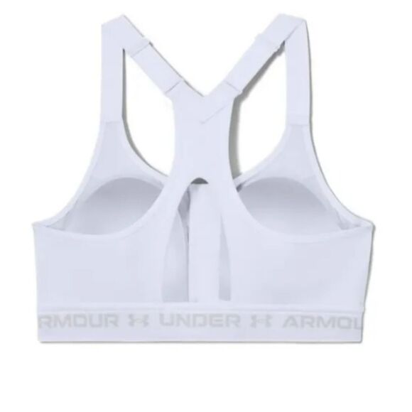 Under Armour UA Sports Bra White Gray Size 34A 34a Small Zip Front Logo Gym Yoga - Picture 7 of 16